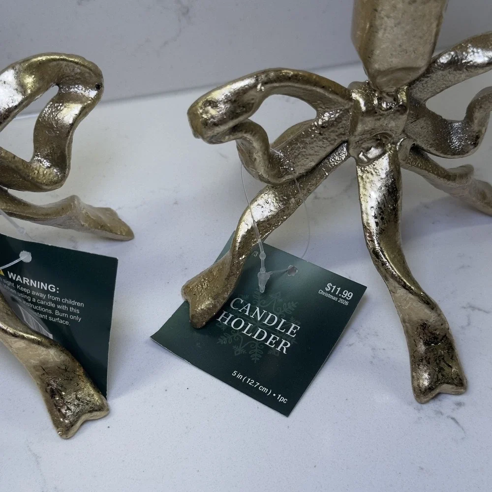 Hobby Lobby Gold Bow Taper Candle Holders Set of 2 Christmas 2026 NEW